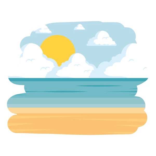 Playa paisaje marino escena icono — Archivo Imágenes Vectoriales