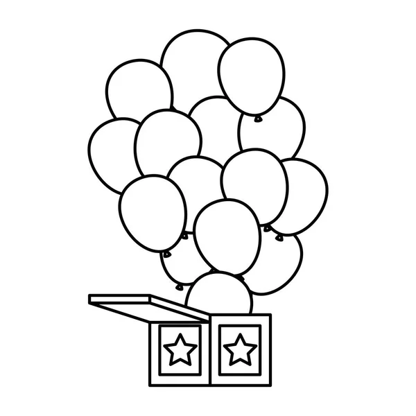 Překvapení krabice s balónky helium — Stockový vektor