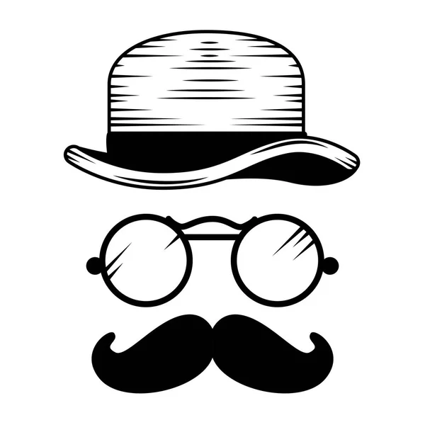 Kapelusz z wąsem i okulary akcesoria hipster — Wektor stockowy