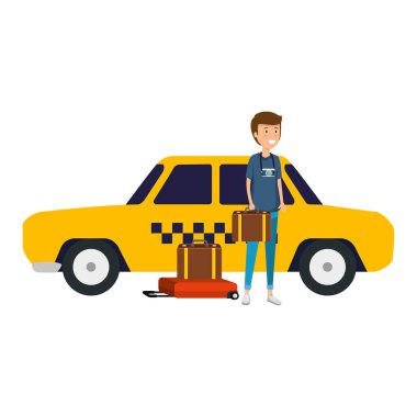 bavul ve taksi karakter olan turist adam