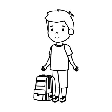 Çantanı karakter olan küçük çocuk