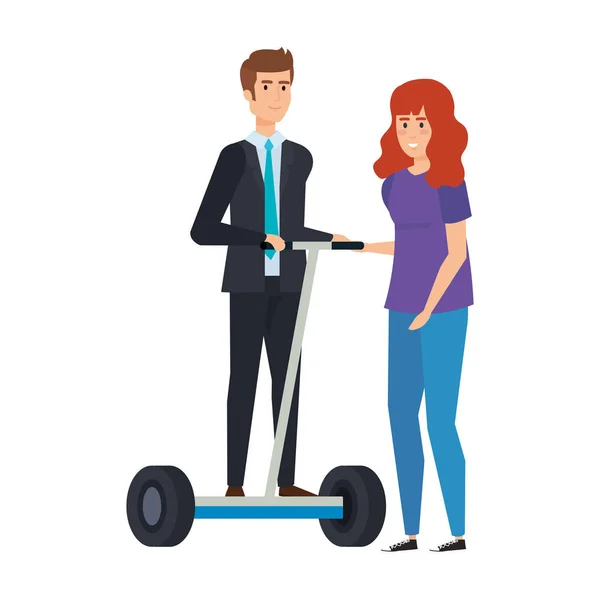 Jeune couple en e-scooter pliant — Image vectorielle