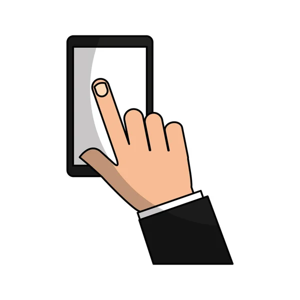 Mano humana con icono de teléfono inteligente — Vector de stock