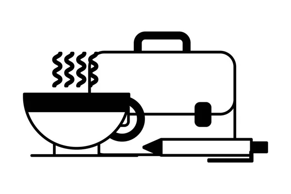 Portföy çantayla kahve fincanı ve kalem — Stok Vektör