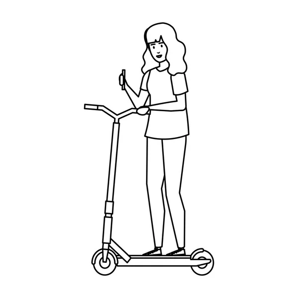 Young woman in folding scooter — Stock Vector