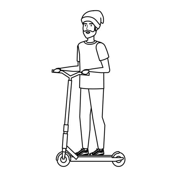Молодой человек на складном скутере — стоковый вектор
