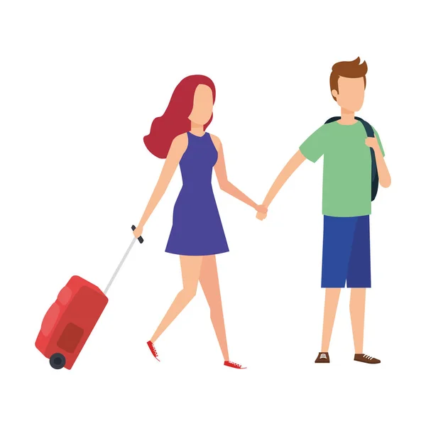 Jovem casal com viagem mala — Vetor de Stock