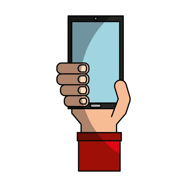 Mano humana con icono de teléfono inteligente — Archivo Imágenes Vectoriales