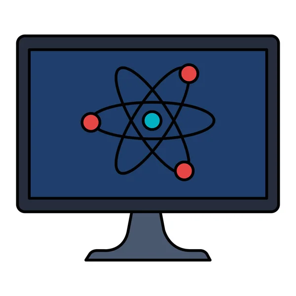 Computador desktop com molécula de átomo — Vetor de Stock
