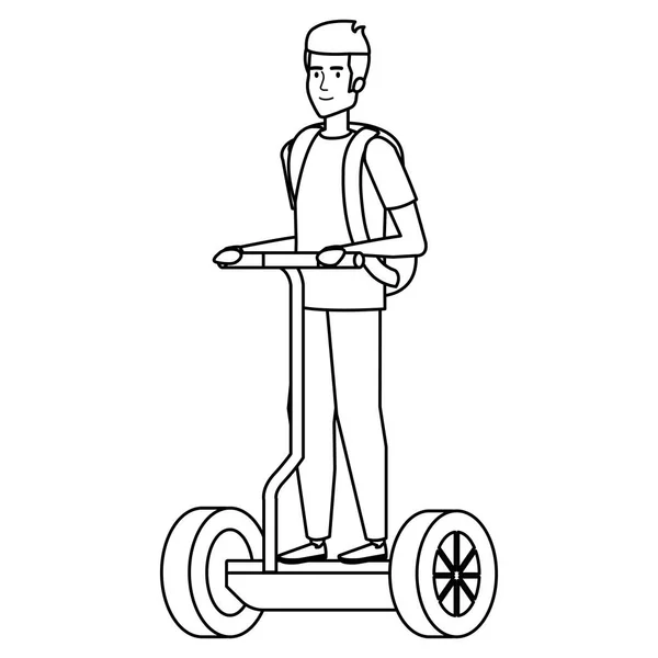 Young man in folding e-scooter — Stock Vector