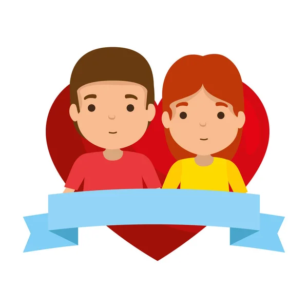 Jeune couple dans le coeur avatars personnages — Image vectorielle