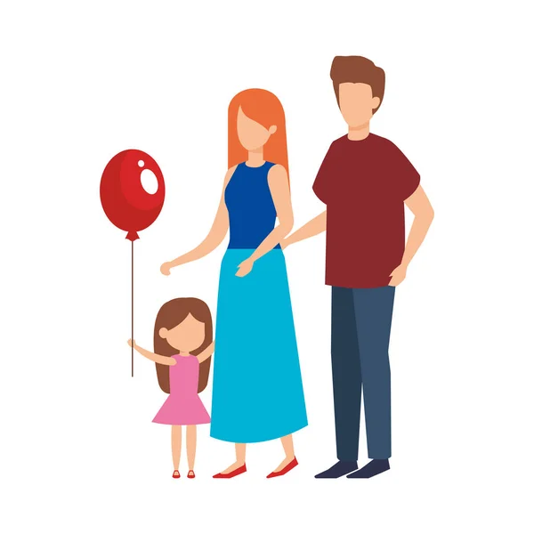 父母夫妇与女儿和气球氦 — 图库矢量图片