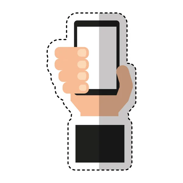 Hand menselijke met smartphone-pictogram — Stockvector