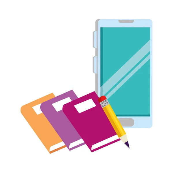 Smartphone s elektronickými knihami a tužka — Stockový vektor