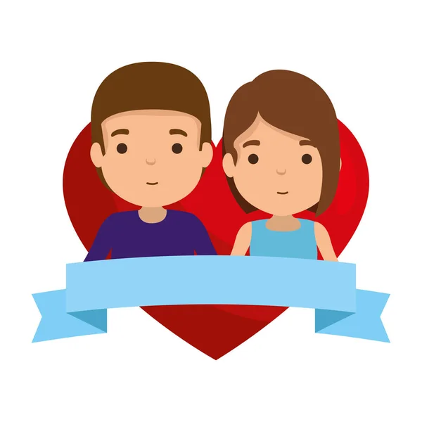 Joven pareja en corazón avatares caracteres — Vector de stock