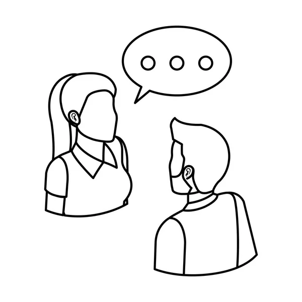Επαγγελματίες ζευγάρι συζητάει με συννεφάκι ομιλίας — Διανυσματικό Αρχείο