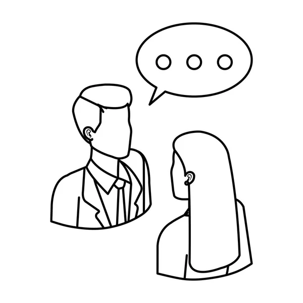 Business couple talking with speech bubble — Stock Vector