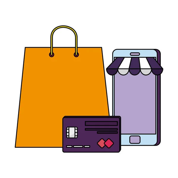 Shopping bag con carta di credito e smartphone — Vettoriale Stock