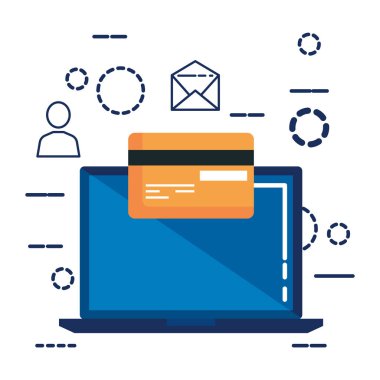 laptop ile kredi kartı ve set simgeleri