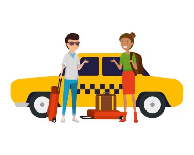 bavul taksi karakter ile turist Çift