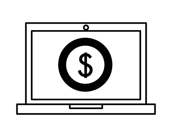 Dizüstü bilgisayar Doları para para — Stok Vektör