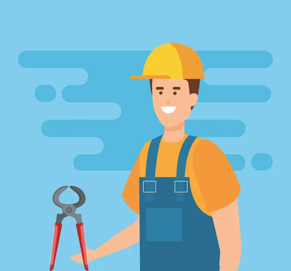 Constructor hombre profesional con pinzas y uniforme — Vector de stock