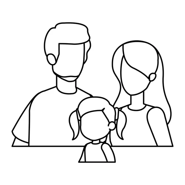Parents couple with daughter characters — Stock Vector