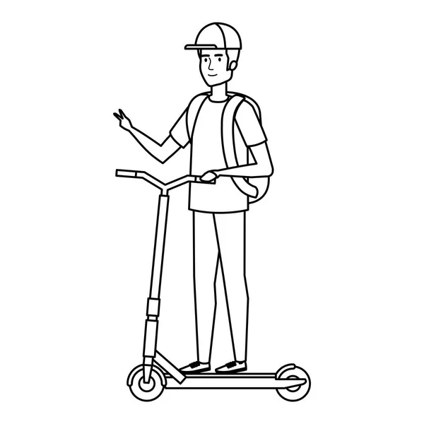 Jongeman in de vouwen van de scooter — Stockvector