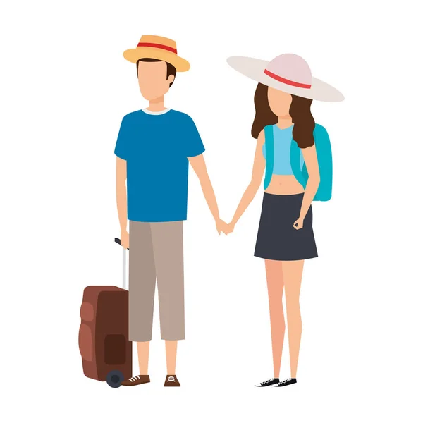 Νεαρό ζευγάρι με βαλίτσα ταξιδίου — Διανυσματικό Αρχείο