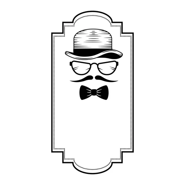 Bıyık ve gözlük hipster çerçeve ile üst şapka — Stok Vektör