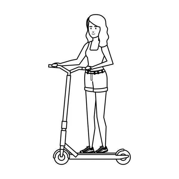 Молодая женщина в складном скутере — стоковый вектор