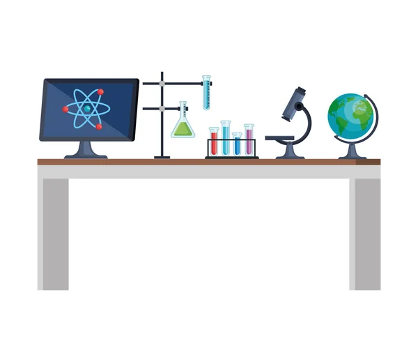 Laboratory desk workplace icons — Stock Vector