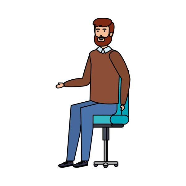 Νεαρός άνδρας με μούσι στην καρέκλα του γραφείου — Διανυσματικό Αρχείο