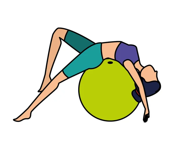 Mujer practicando yoga posición con globo — Vector de stock