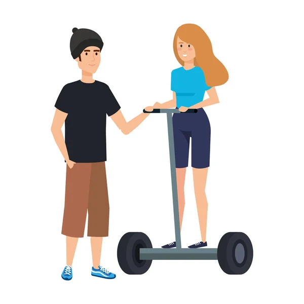 Young couple in folding e-scooter — Stock Vector