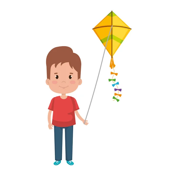 Söt liten pojke leker med kite — Stock vektor