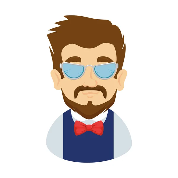 Homem hipster com bigode e óculos — Vetor de Stock