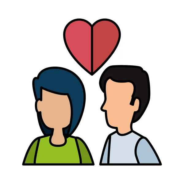 Joven pareja con corazón amor — Vector de stock