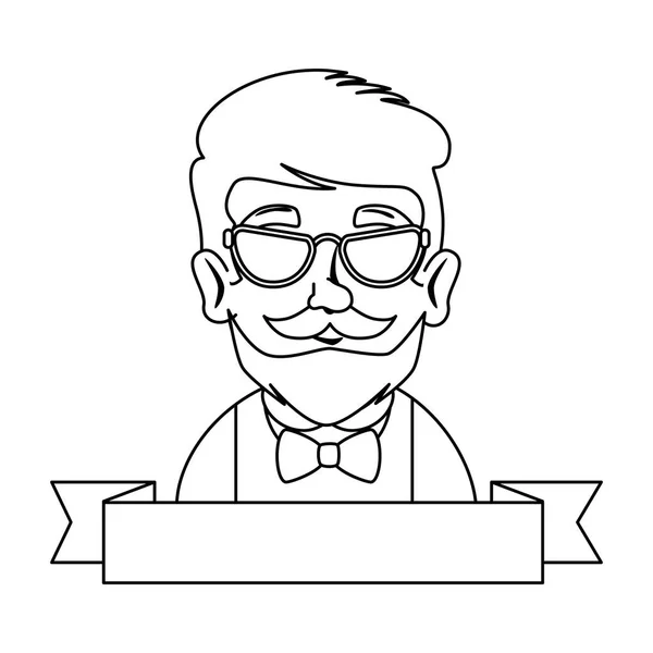 Hombre hipster con bigote y gafas — Vector de stock
