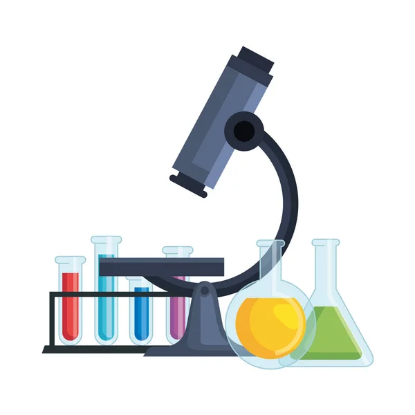 Prueba de tubos en soporte con microscopio — Vector de stock