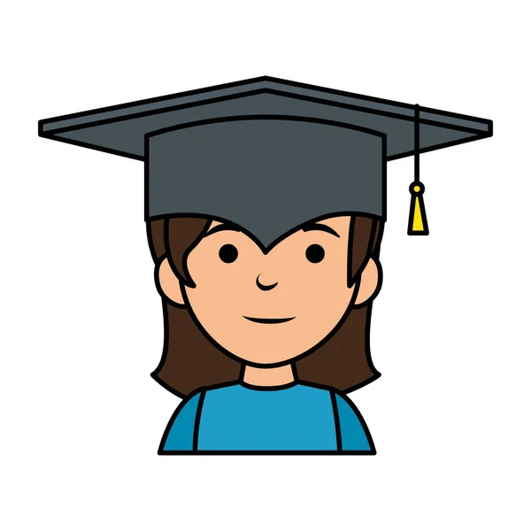 Petite écolière avec chapeau graduation — Image vectorielle