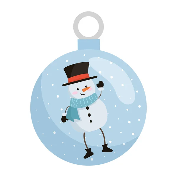 Hezký sněhulák v křišťálové koule vánoční — Stockový vektor