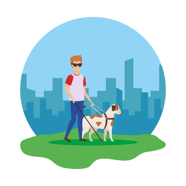 Blind man with guide dog — Stock Vector