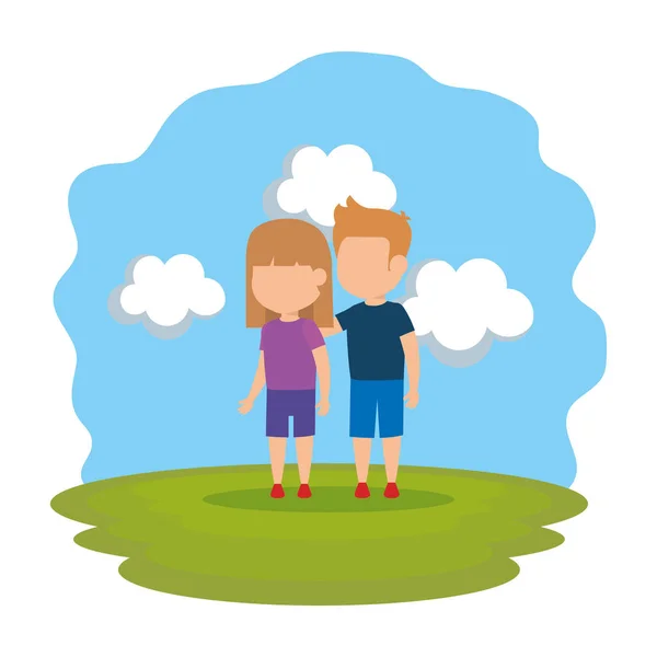 Linda pareja de niños en el parque — Vector de stock