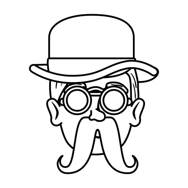 Head man hipster with mustache and tophat — Stock Vector
