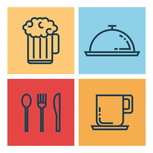 Restaurant ligne plate icônes — Image vectorielle