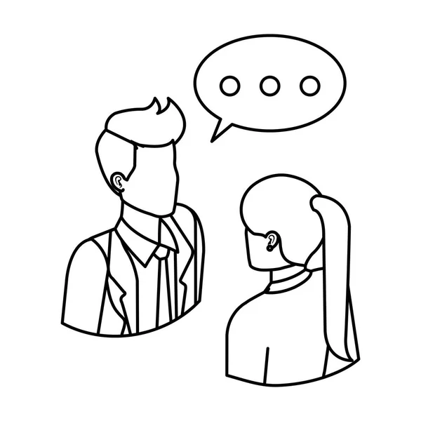 Business couple talking with speech bubble — Stock Vector