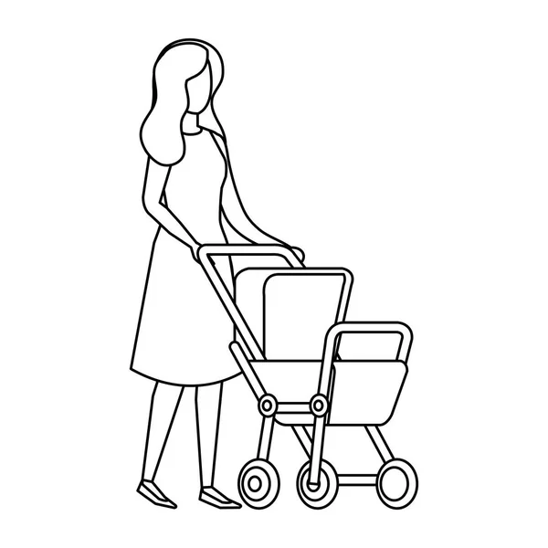 Mother with cart baby character — Stock Vector