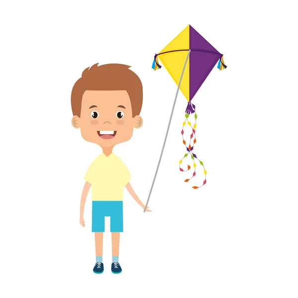 Söt liten pojke leker med kite — Stock vektor