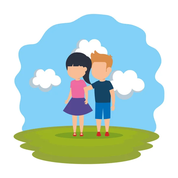 Cute little kids couple in the park — Stock Vector